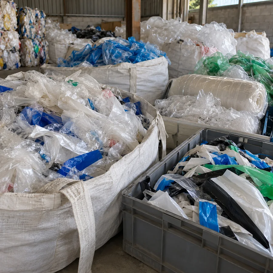 Aparas e plásticos separados para reciclagem